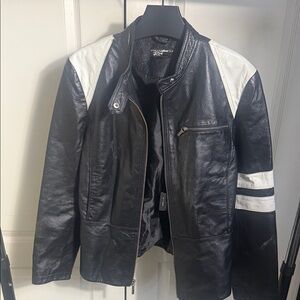 Vintage Rivet Black & White Authentic Leather Moto- Jacket Size Large